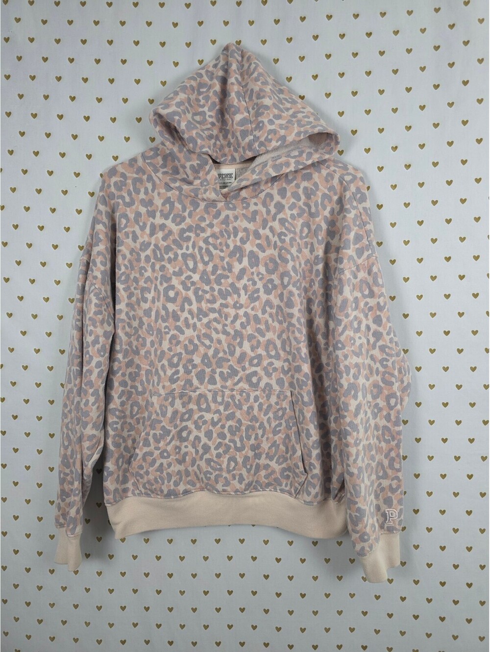 Victorias Secret Pink Leopard Cheetah Hooded Pullover Sweater Shirt Small Oversz